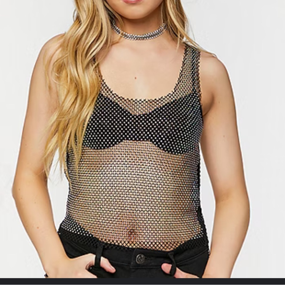 Rhinestone mesh Tank Top